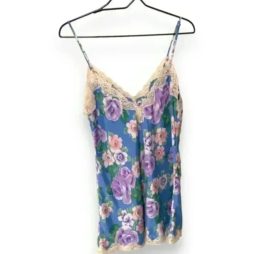 Vintage Victoria's Secret 80's/90's Gold Label Deep V Lace Floral Slip Dress - Picture 16 of 16
